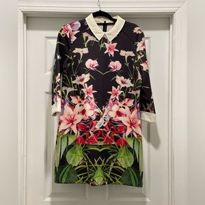 Ted baker floral mini dress - navy dress white pan collar sixties mod